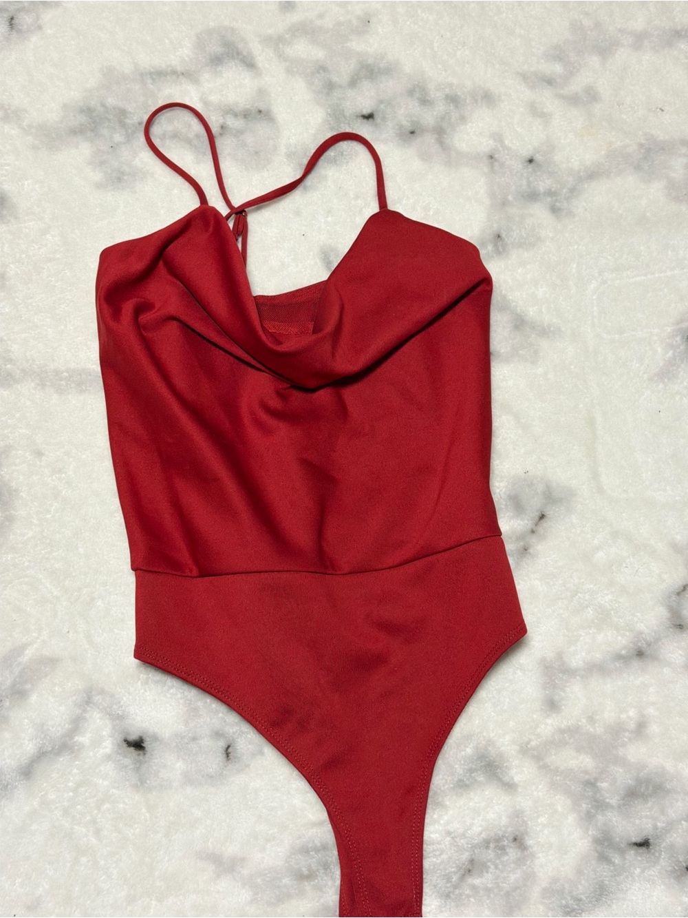 Socialite Red Cowl Neck Bodysuit with Thin Straps